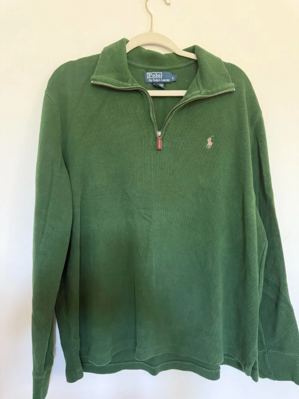 Polo Ralph Lauren Quarter Zip Pullover Sweater Preppy Vintage Green - Large